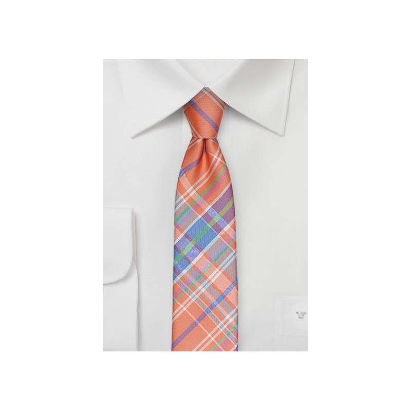 Madras Summer Skinny Tie in Orange