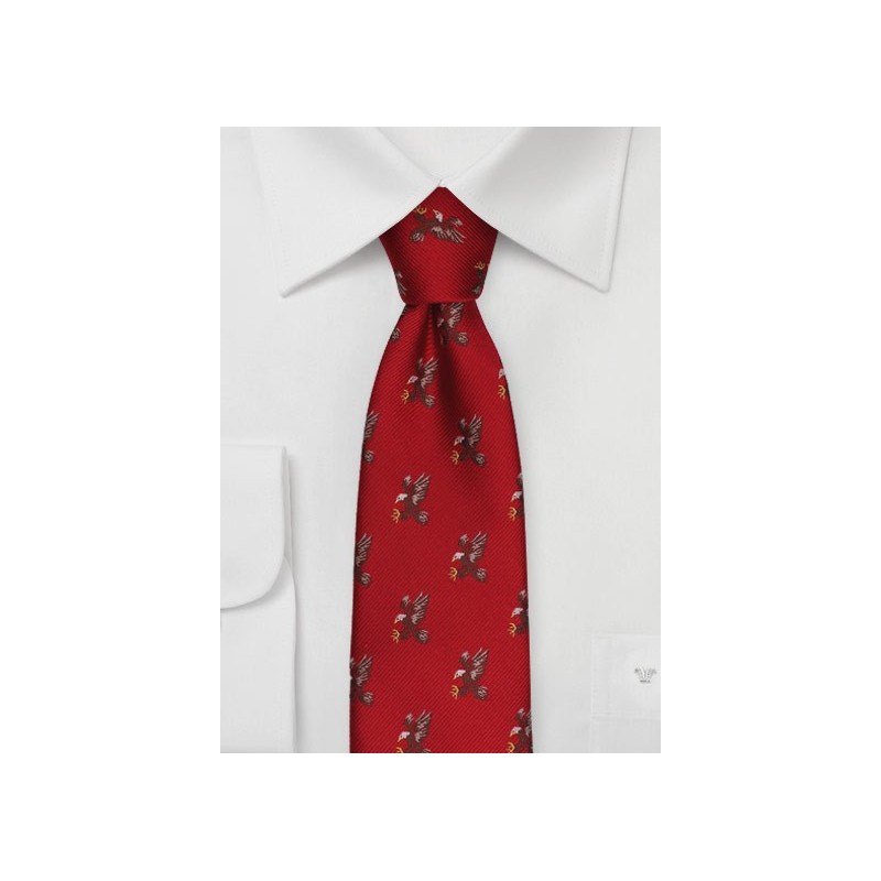 Red Silk Tie with Flying Bald Eagles