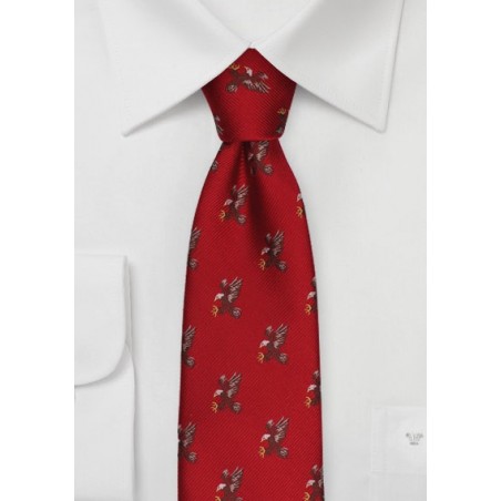 Red Silk Tie with Flying Bald Eagles