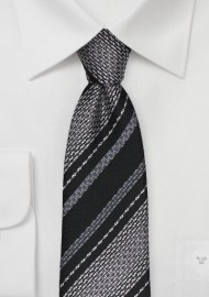 Striped Tie in Black and Gray in Raw Silk