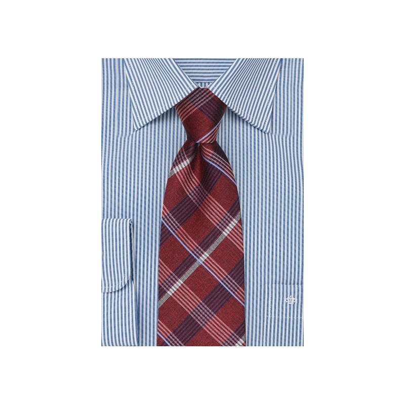 Plaid Tie in Red and Navy