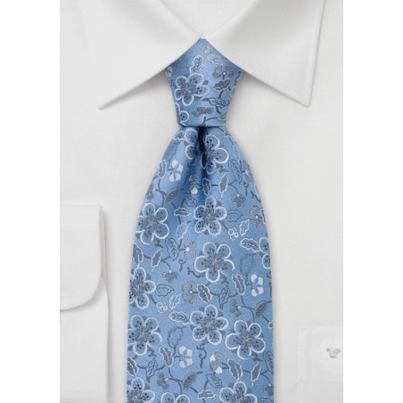 Blue Silk Tie by Chevalier With Floral Pattern