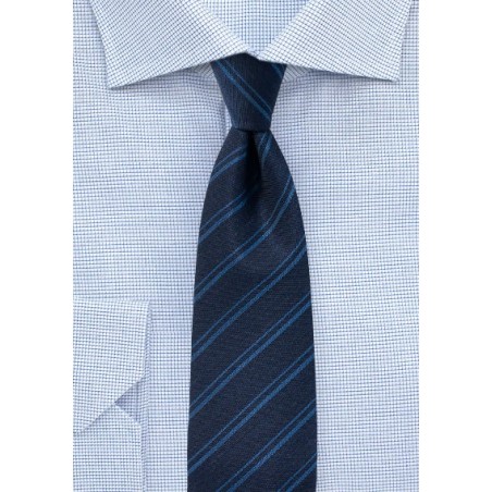 Dark Navy Stripe Tie in Wool Fabric