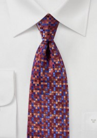 Patchwork Check Tie in Wine Red