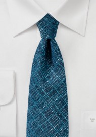 Teal Blue Textured Plaid Tie