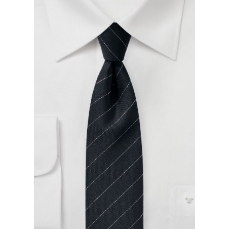 Trendy Designer Skinny Tie in Black and Metallic Silver