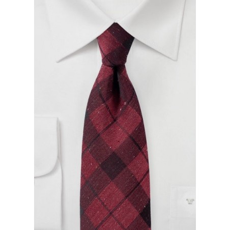 Wine Red Tartan Plaid Tie in Cotton