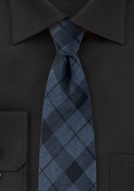 Slate Blue Tartan Plaid Cotton Tie
