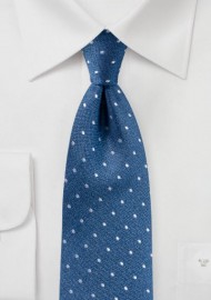 Matte Woven Silk Polka Dot Tie in Blue