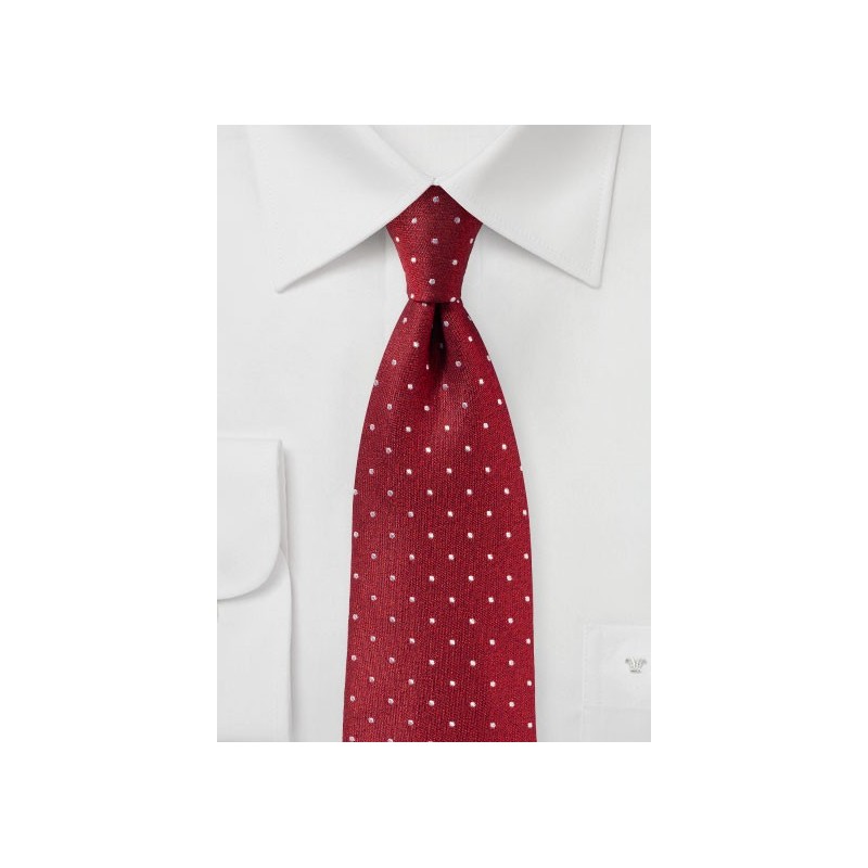 Cherry Red Polka Dot Tie in Matte Silk Finish