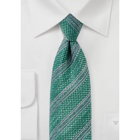 Dark Green Textured Striped Tie