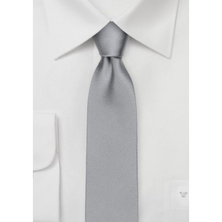 Satin Finish Silk Skinny Tie in Bright Silver