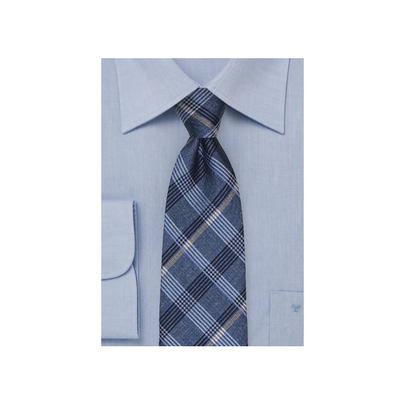 Plaid Tie in French Blue