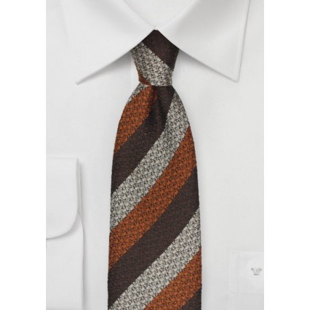Striped Wool Tie in Brown, Copper, Silver