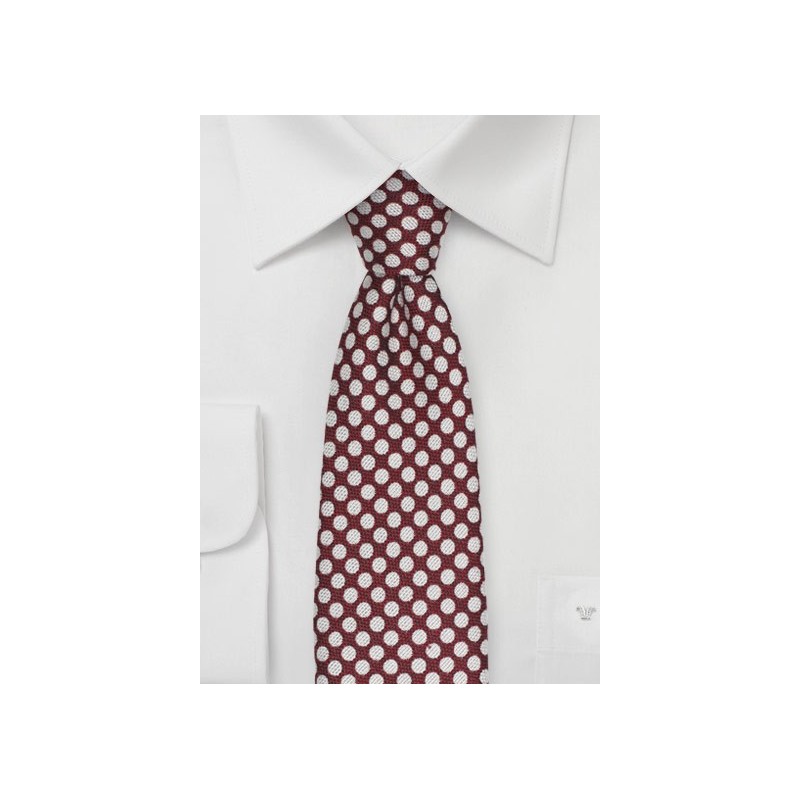 Crimson Red Polka Dot Tie in Silk and Wool