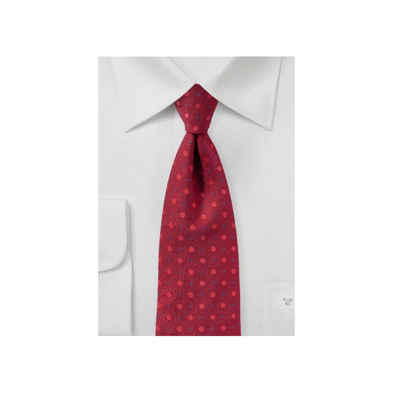 Woven Floral Tie in Cherry Red