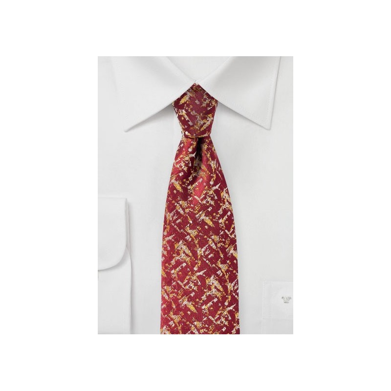 Cherry Red and Gold Designer Mens Tie
