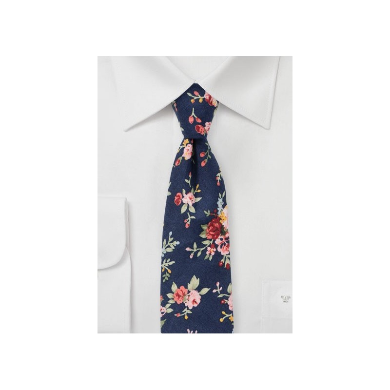 Rose Print Tie in Navy and Pink
