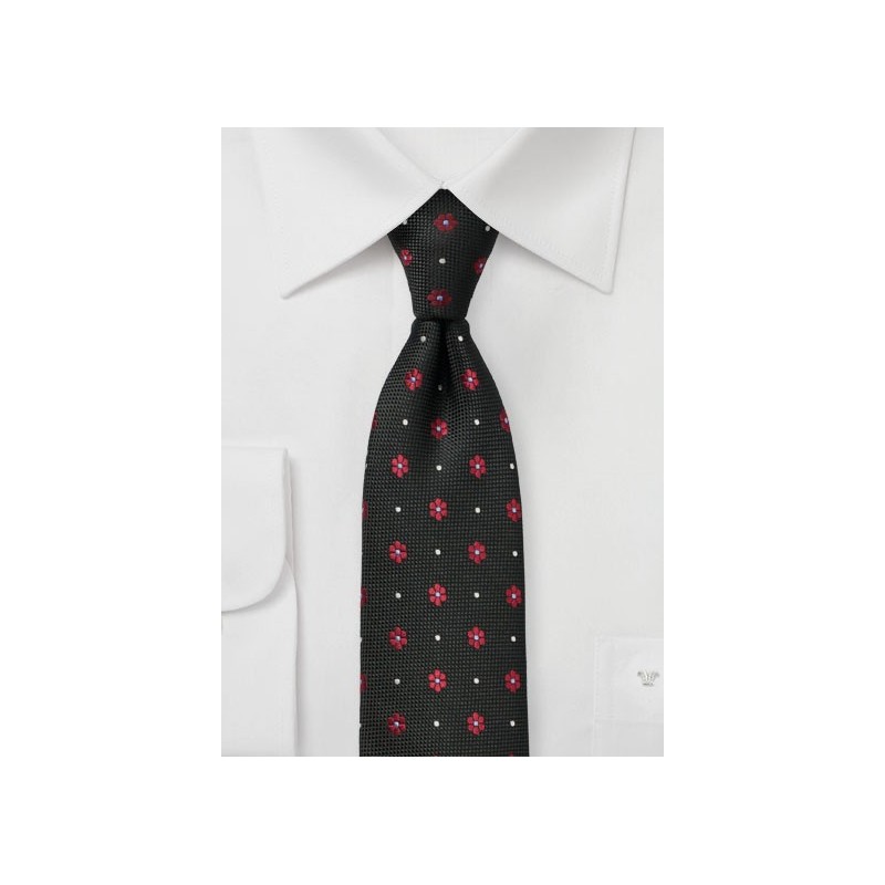 Black and Red Woven Floral Tie