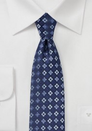 Navy and Royal Blue Checkered Floral Tie