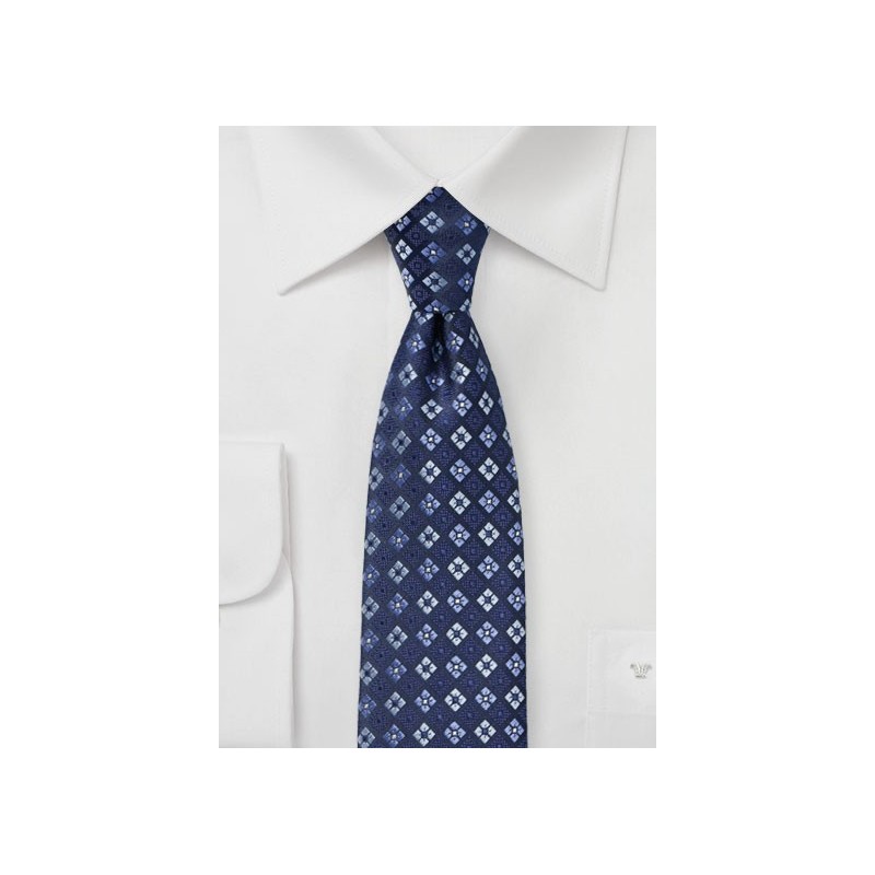 Navy and Royal Blue Checkered Floral Tie - Ties-Necktie.com