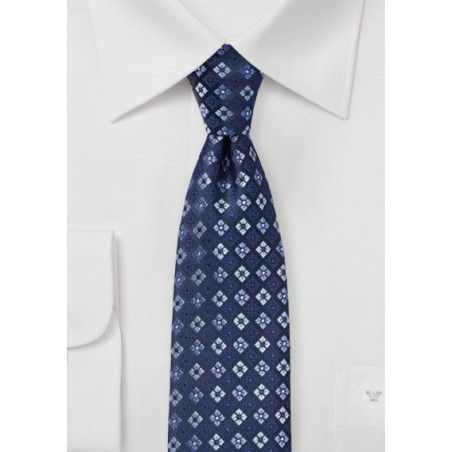 Navy and Royal Blue Checkered Floral Tie