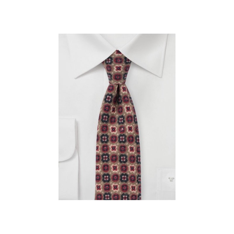Medallion Print Flannel Tie in Toffee
