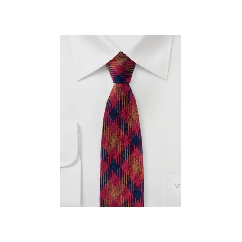 Vintage Plaid Tie in Red, Copper, and Purple