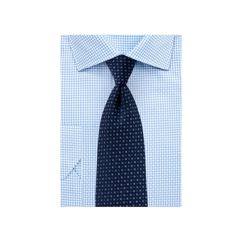 Dark Navy Tie with Woven Blue Dots