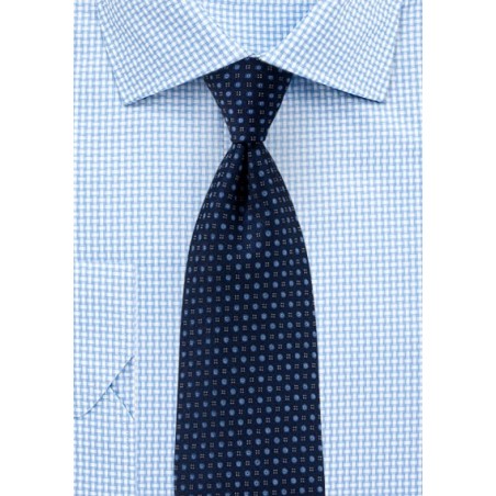 Dark Navy Tie with Woven Blue Dots