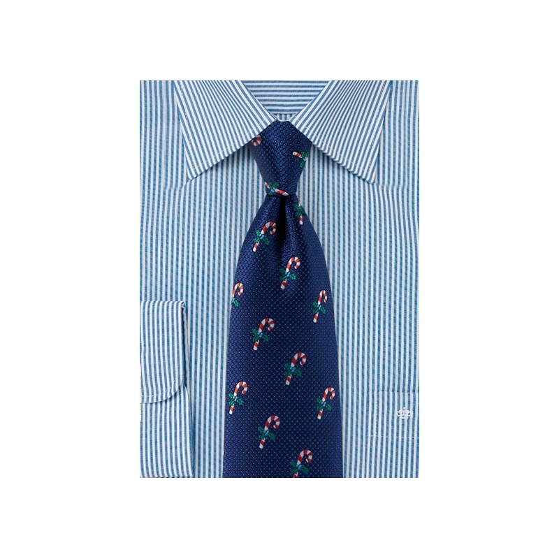 Classy Navy Tie with Embroidered Candy Canes
