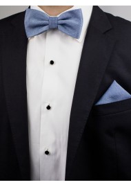 Steel Blue Matte Woven Bow Tie Styled