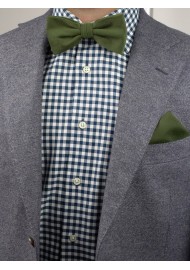 Woolen Bow Tie in Olive Green Styled