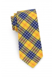 skinny tartan tie in amber yellow and navy blue