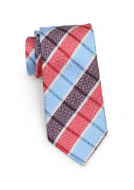 Standard length plaid red and blue necktie