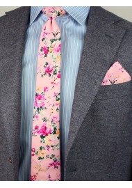 cotton floral designer tie in skinny width