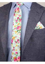styled floral tie in aqua and pink