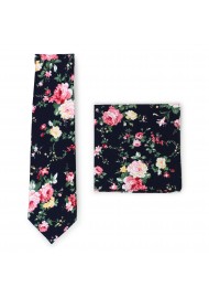 black and pink rose print cotton tie set