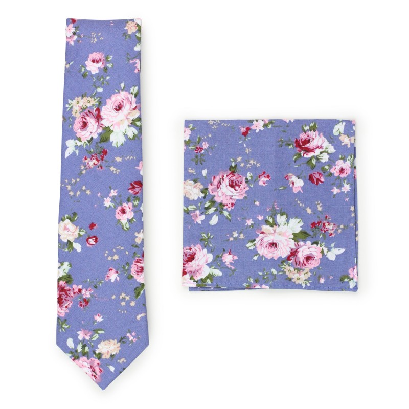 french blue and pink cotton floral tie