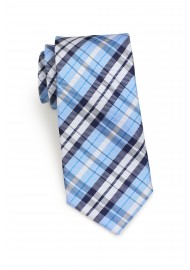 Standard length plaid powder blue necktie