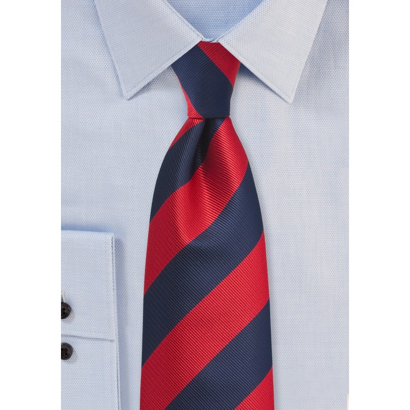 Repp Striped Tie in Red and Navy in XL