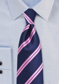 Repp Striped Tie in XL in Navy and Pink