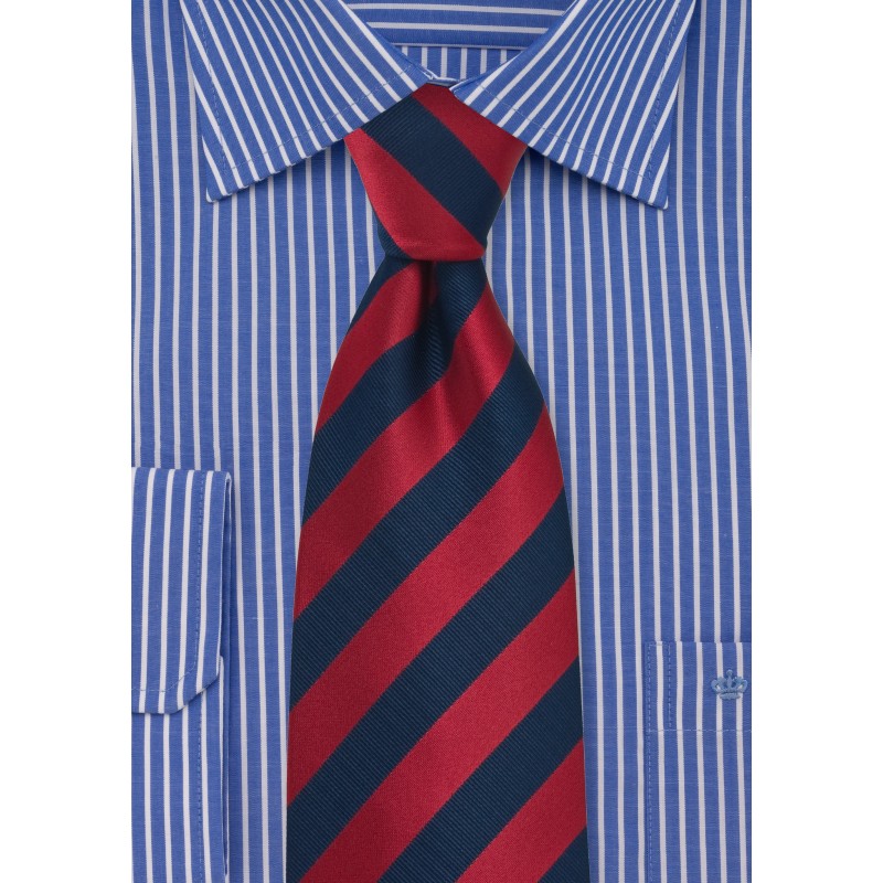 Navy and Cherry Striped Tie