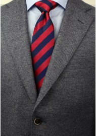 Navy and Cherry Striped Tie Styled