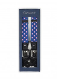 pink blue polka dotted suspenders