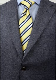 Yellow, Navy, and White Striped Necktie Styled
