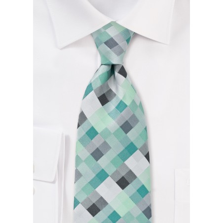 Patchwork Tie in Mints and Silvers