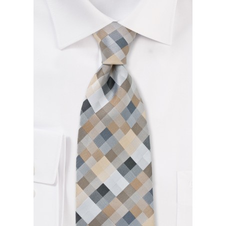 Patchwork Tie in Tans and Silvers