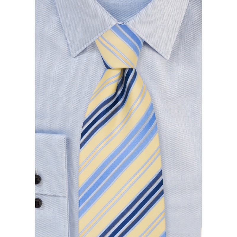 Striped Mens Ties - Navy, Light Blue, and Yellow Necktie