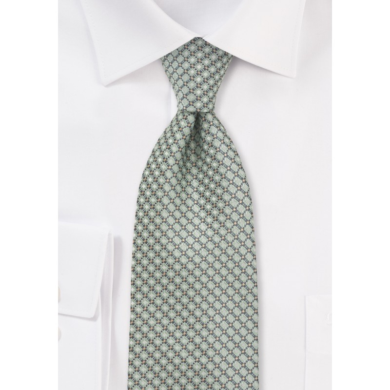 Diamond Pattern XL Length Tie in Mint Green